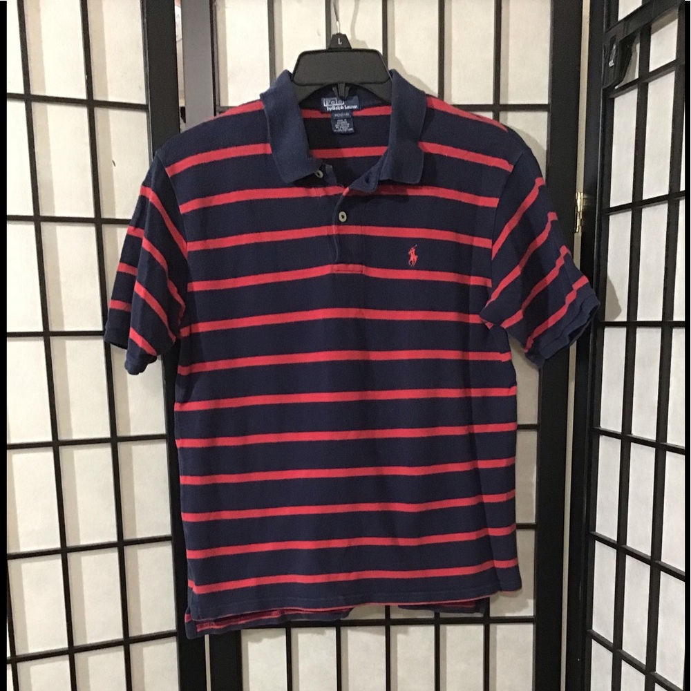 Polo Ralph Lauren Shirt Boy Red with Navy stripes short sleeve Red Pony Logo